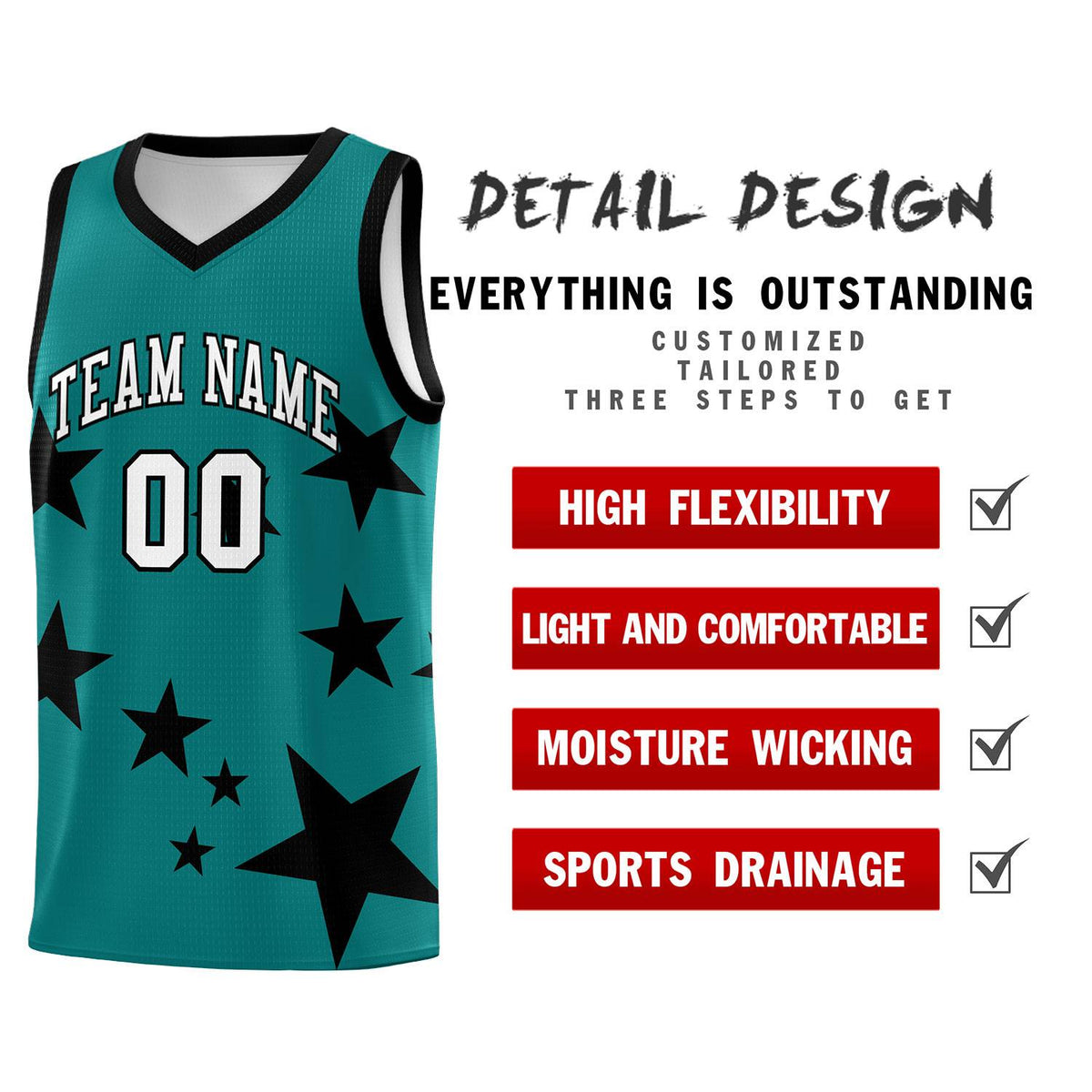 Custom Aqua Black Graffiti Pattern Star Print Basketball Jersey Kits|KXKSHOP