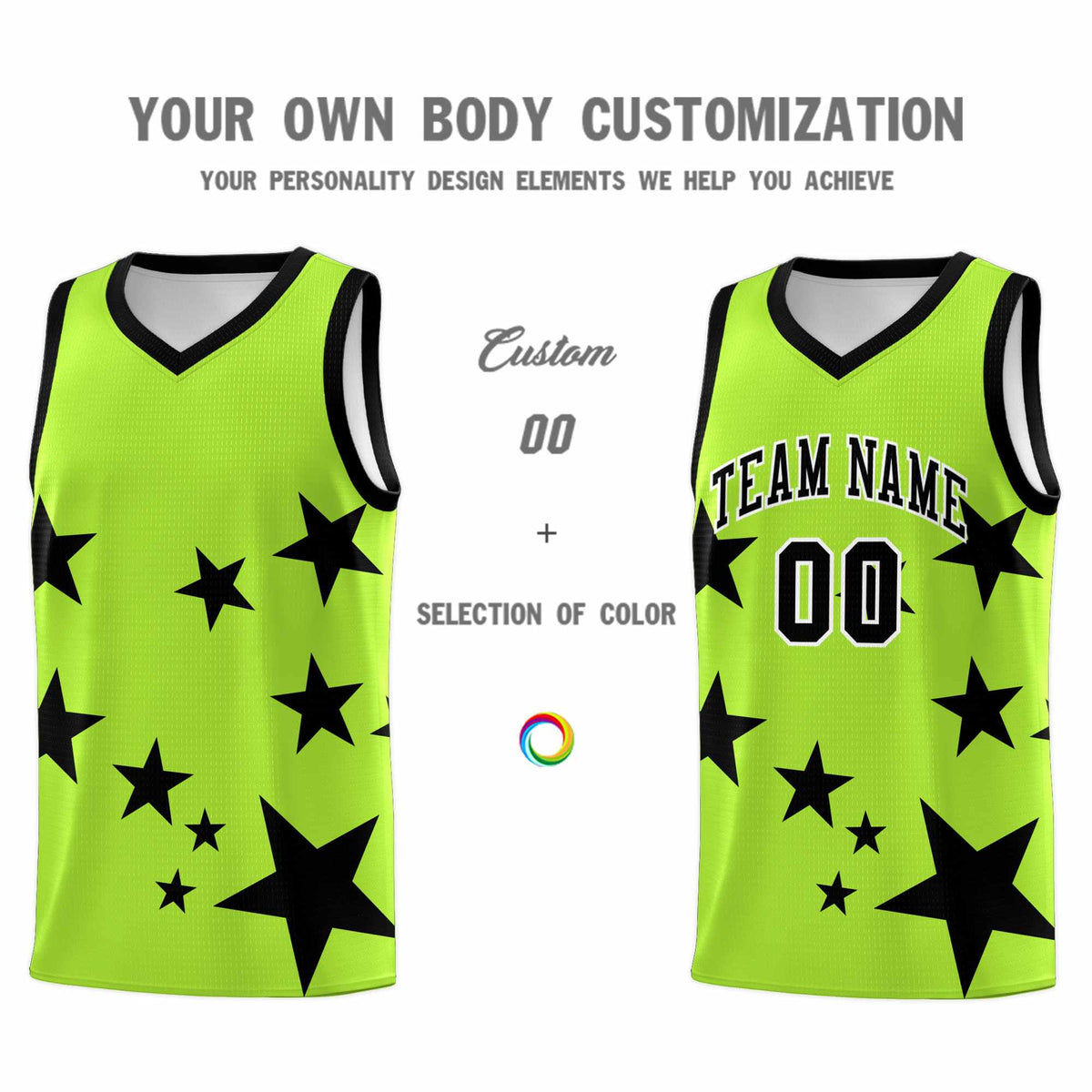 Custom Light Green Black Graffiti Pattern Star Print Basketball Jersey Kits|KXKSHOP