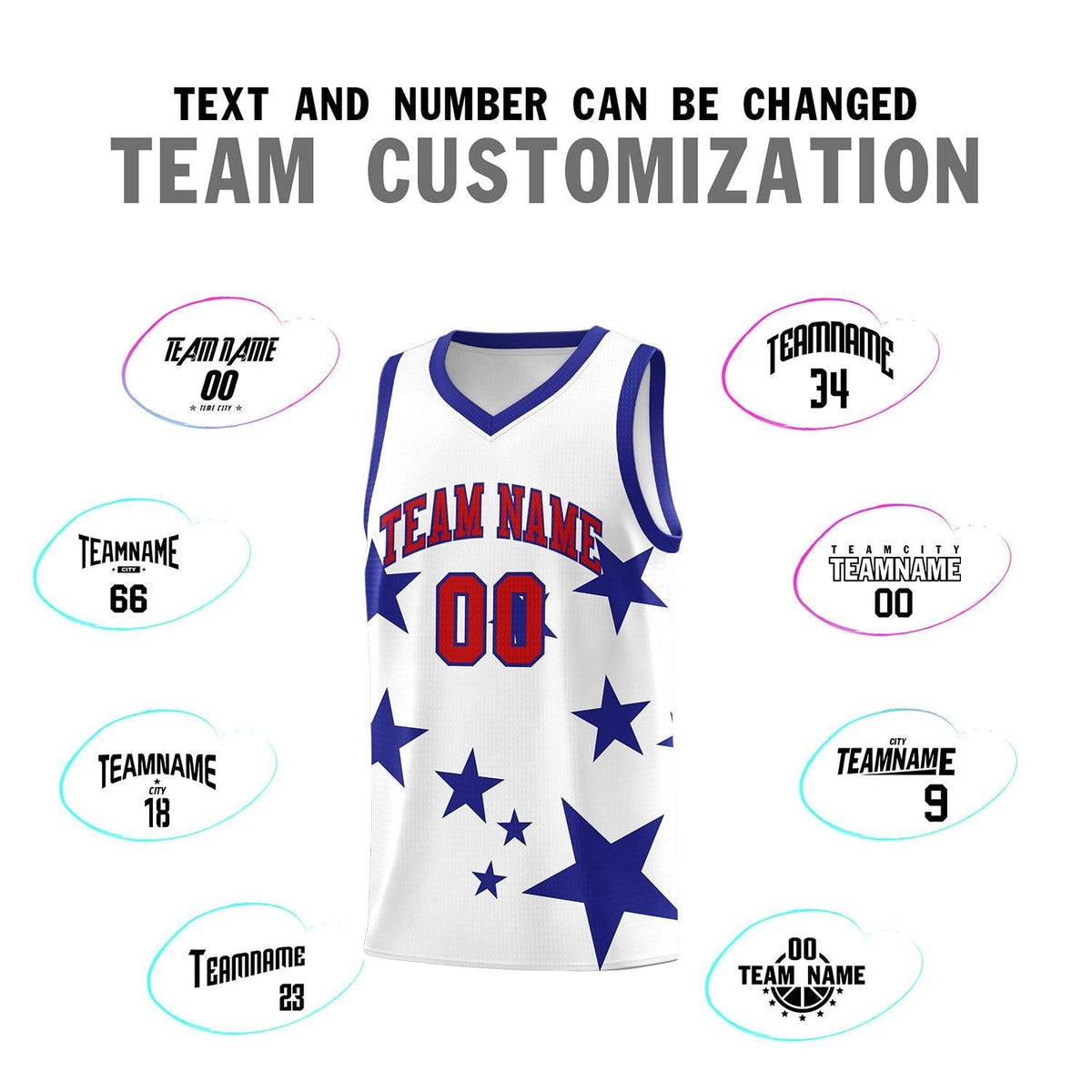 Custom White Royal Graffiti Pattern Star Print Basketball Jersey Kits|KXKSHOP