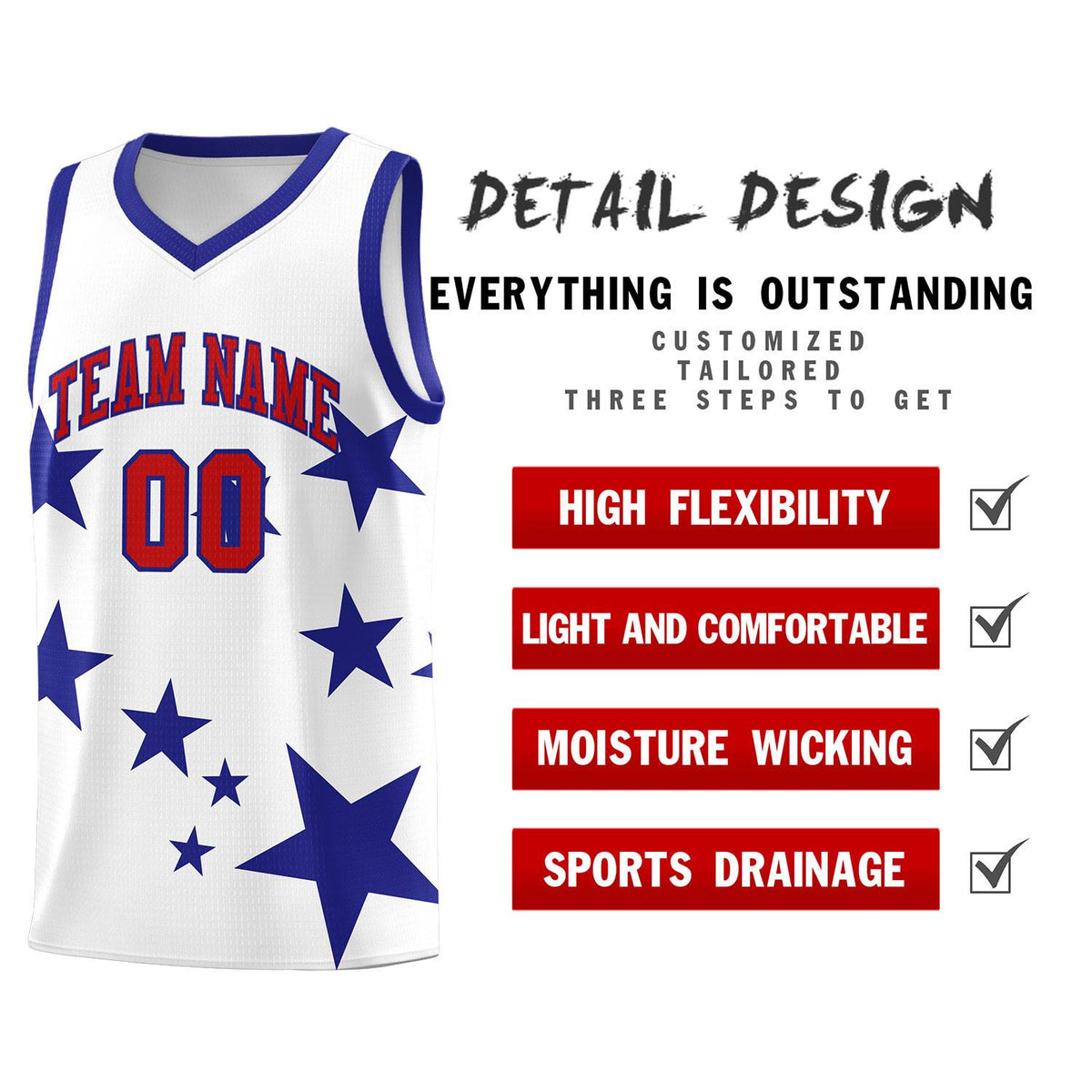 Custom White Royal Graffiti Pattern Star Print Basketball Jersey Kits|KXKSHOP