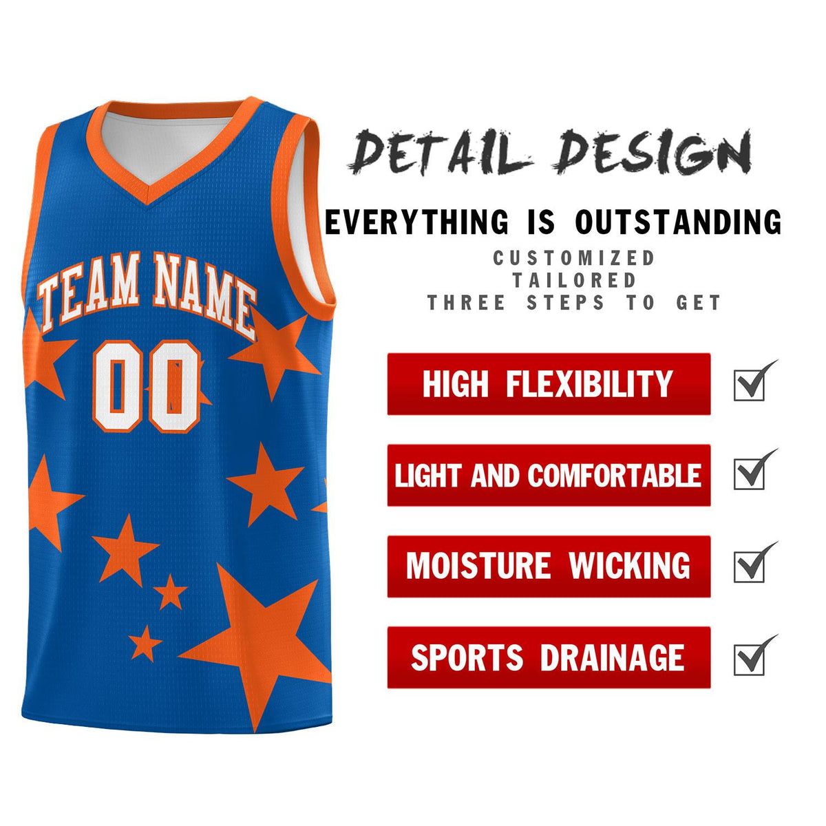 Custom Royal Orange Graffiti Pattern Star Print Basketball Jersey Kits|KXKSHOP