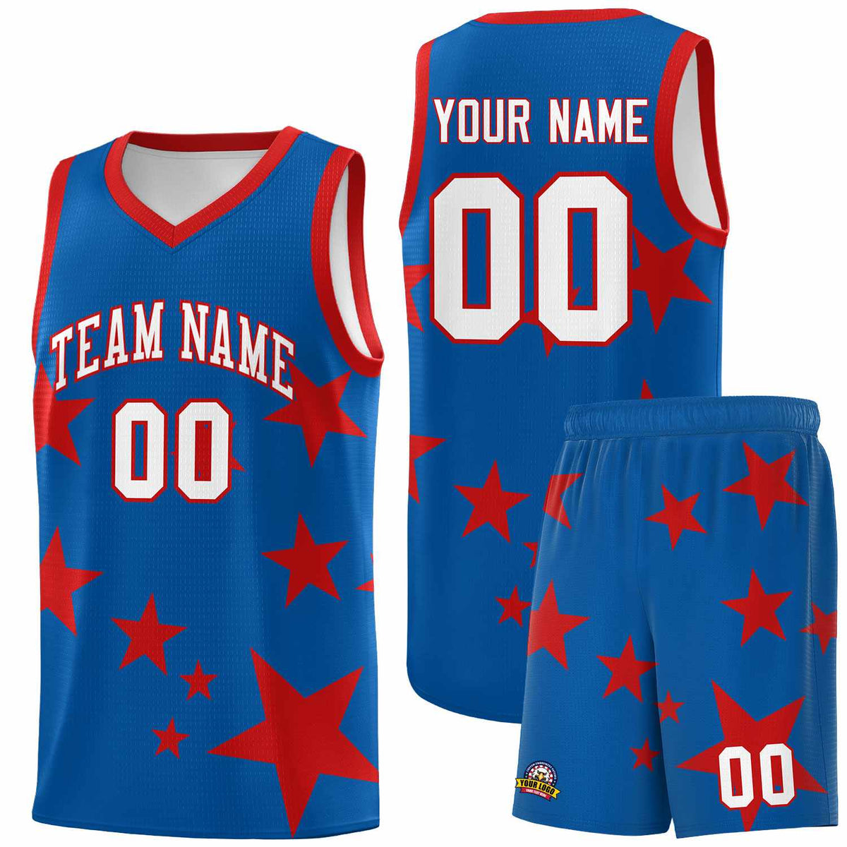 Custom Royal Red Graffiti Pattern Star Print Basketball Jersey Kits|KXKSHOP
