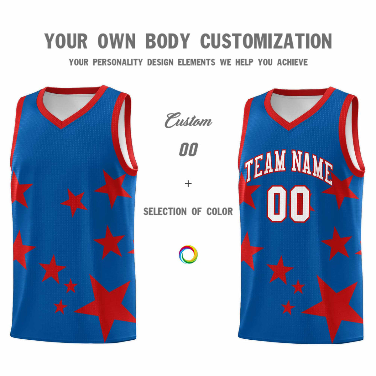 Custom Royal Red Graffiti Pattern Star Print Basketball Jersey Kits|KXKSHOP