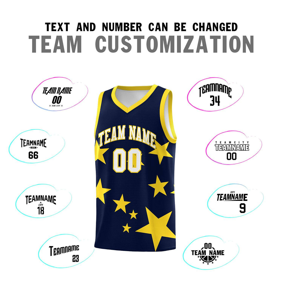 Custom Navy Gold Graffiti Pattern Star Print Basketball Jersey Kits|KXKSHOP
