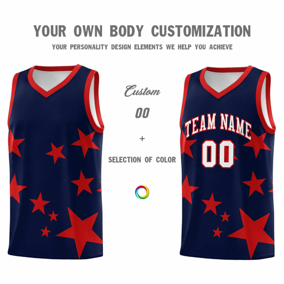 Custom Navy Red Graffiti Pattern Star Print Basketball Jersey Kits|KXKSHOP