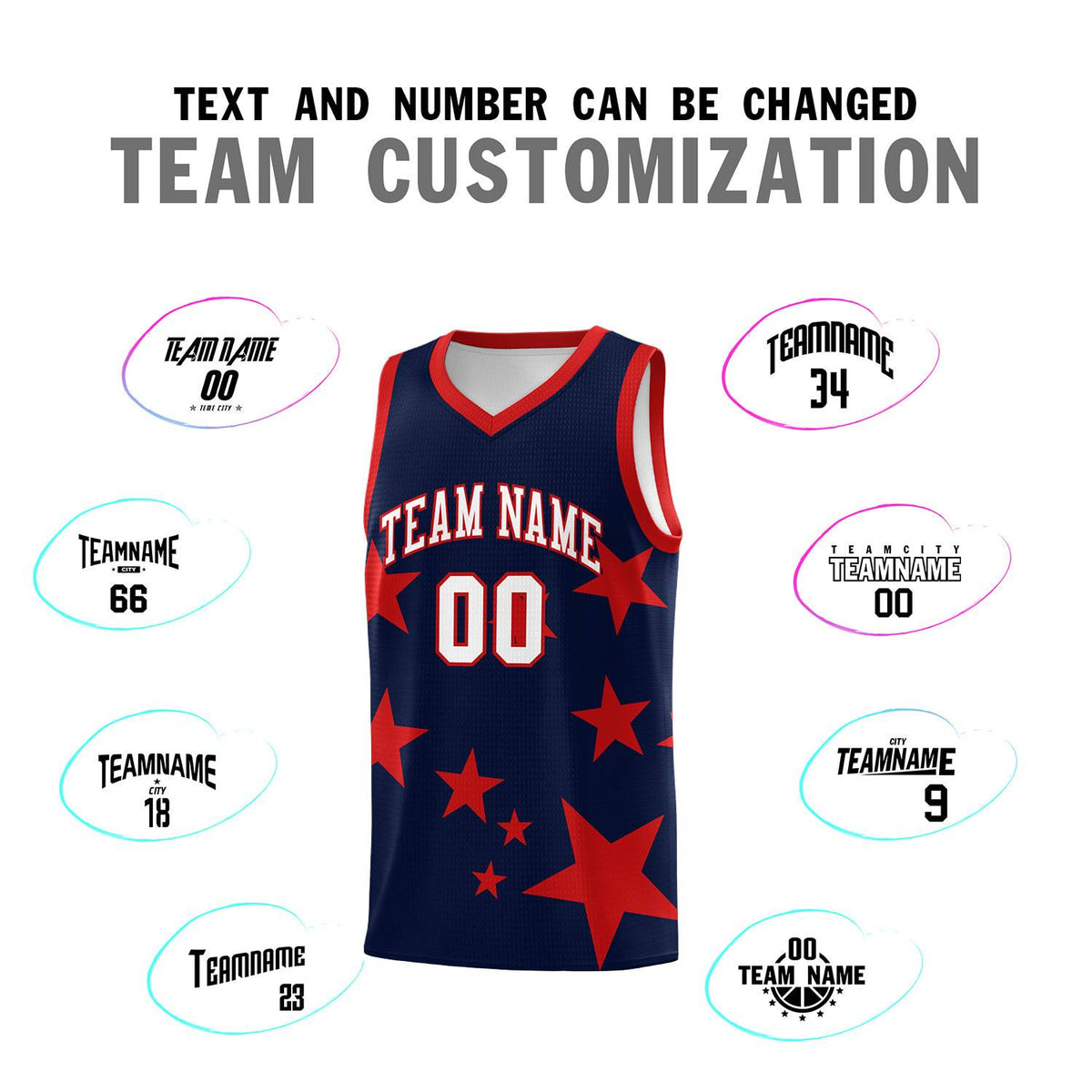 Custom Navy Red Graffiti Pattern Star Print Basketball Jersey Kits|KXKSHOP
