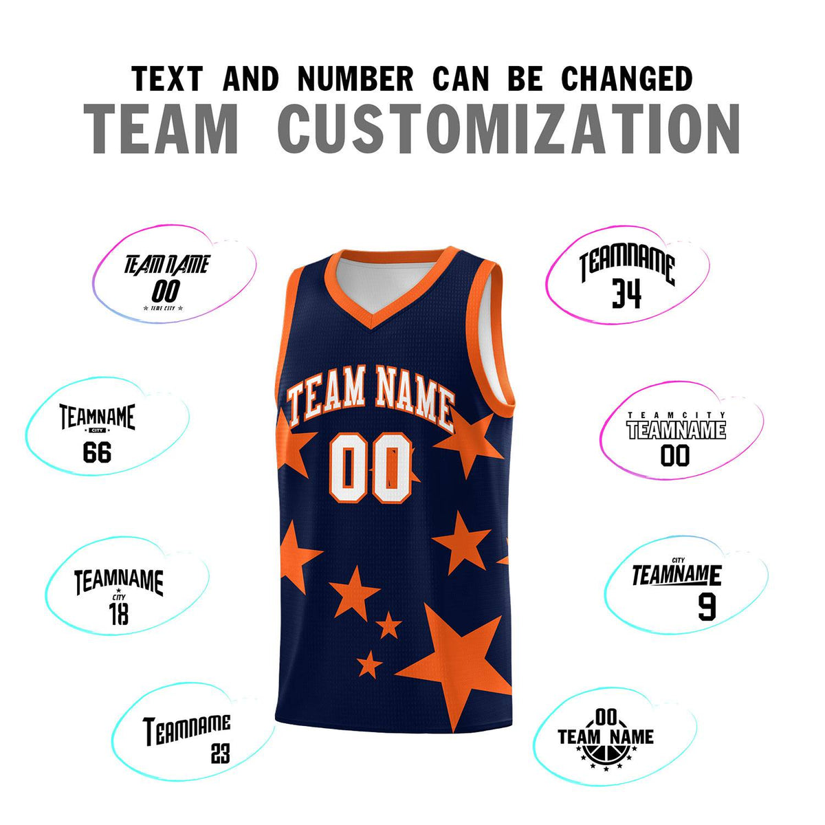 Custom Navy Orange Graffiti Pattern Star Print Basketball Jersey Kits|KXKSHOP