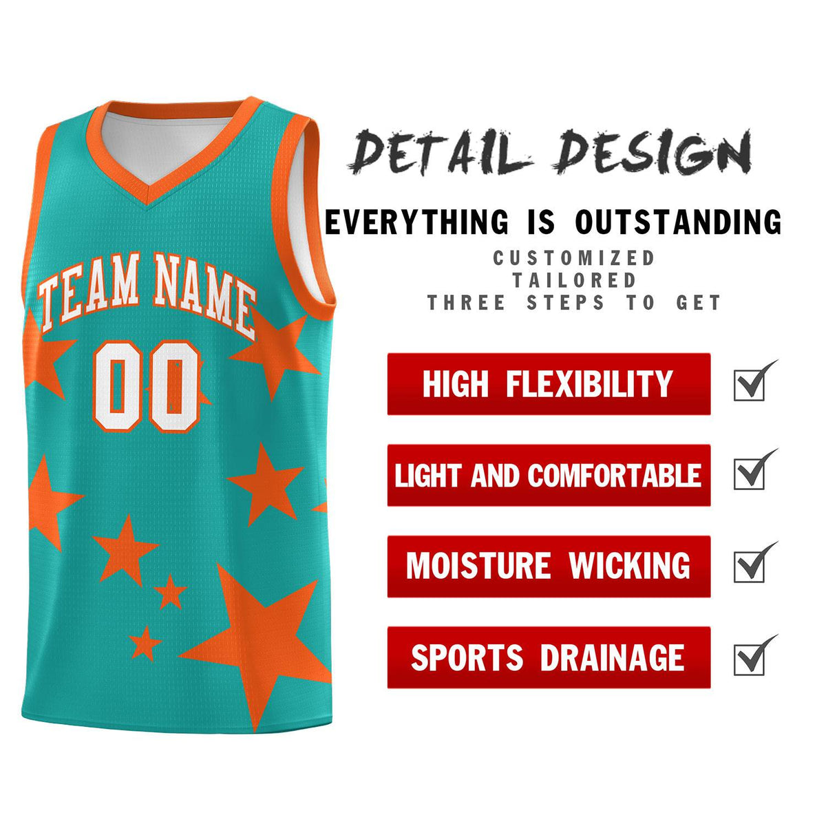Custom Aqua Orange Graffiti Pattern Star Print Basketball Jersey Kits|KXKSHOP