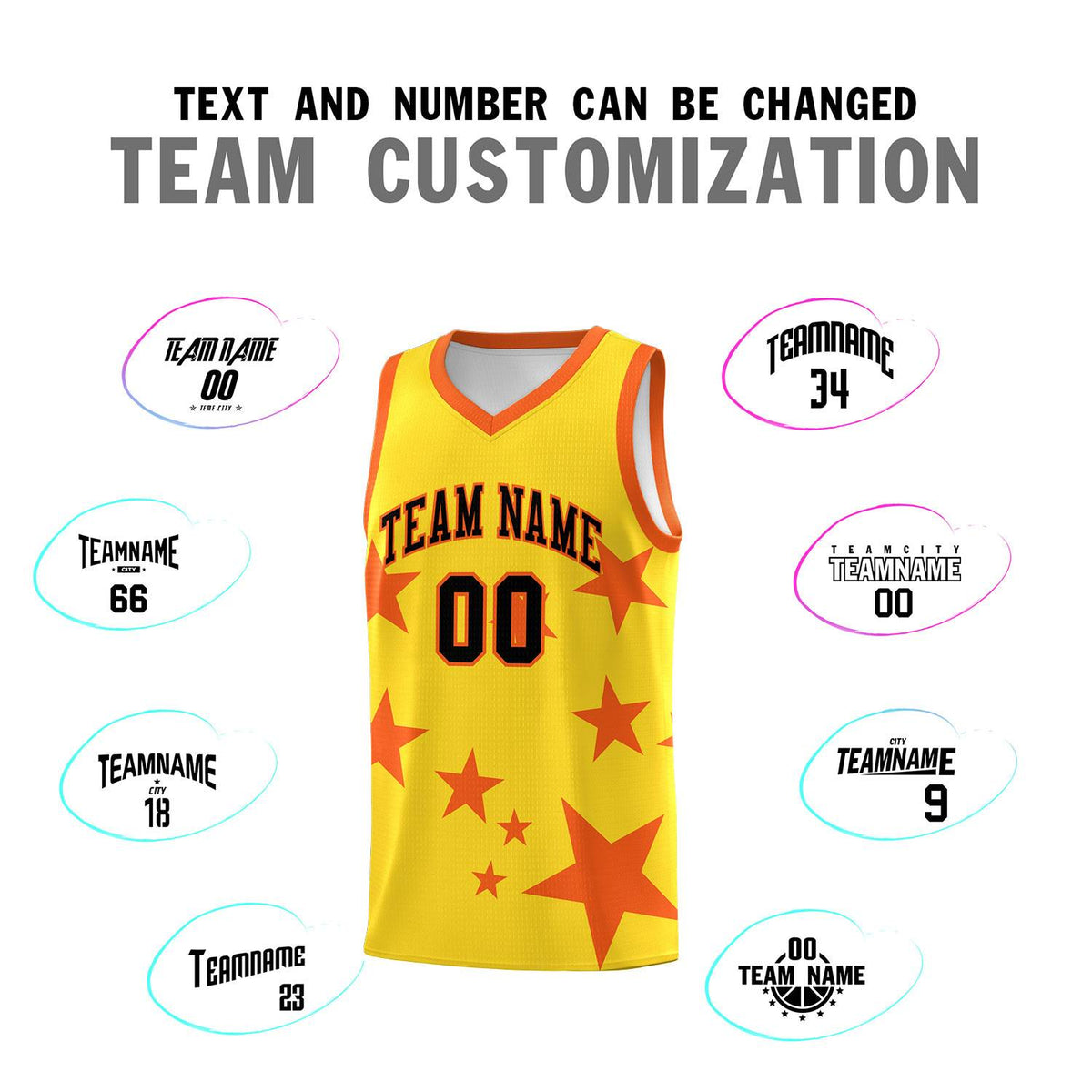Custom Gold Orange Graffiti Pattern Star Print Basketball Jersey Kits|KXKSHOP