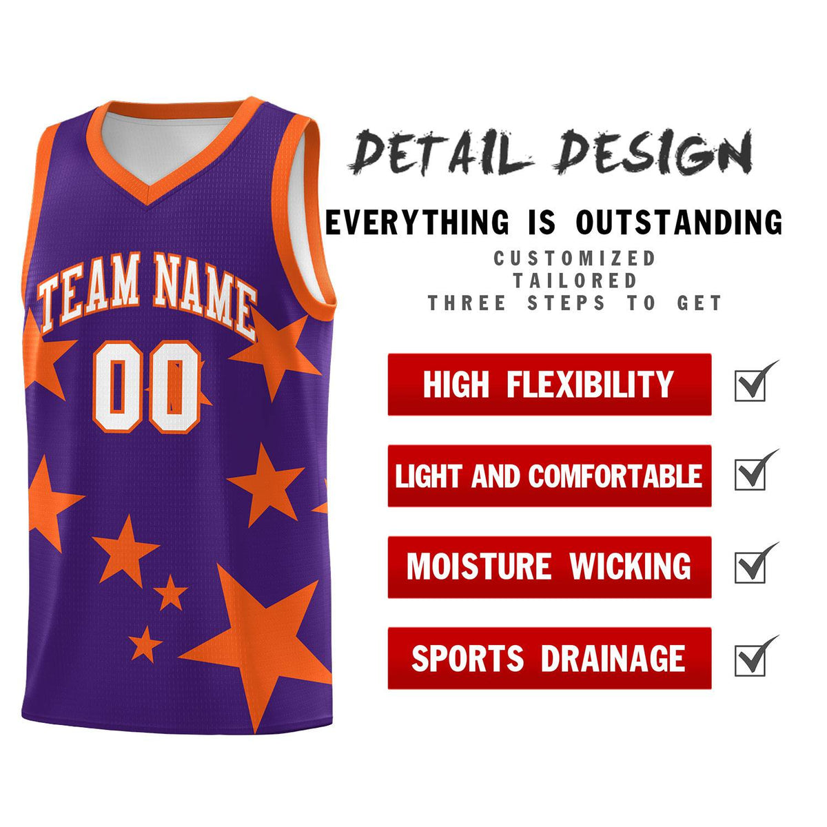 Custom Purple Orange Graffiti Pattern Star Print Basketball Jersey Kits|KXKSHOP