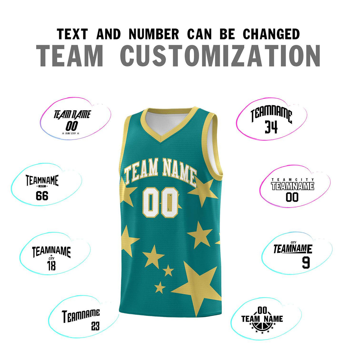 Custom Aqua Old Gold Graffiti Pattern Star Print Basketball Jersey Kits|KXKSHOP