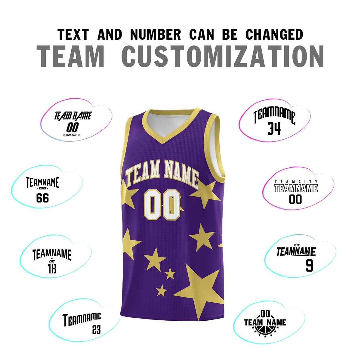 Custom Purple Old Gold Graffiti Pattern Star Print Basketball Jersey Kits|KXKSHOP