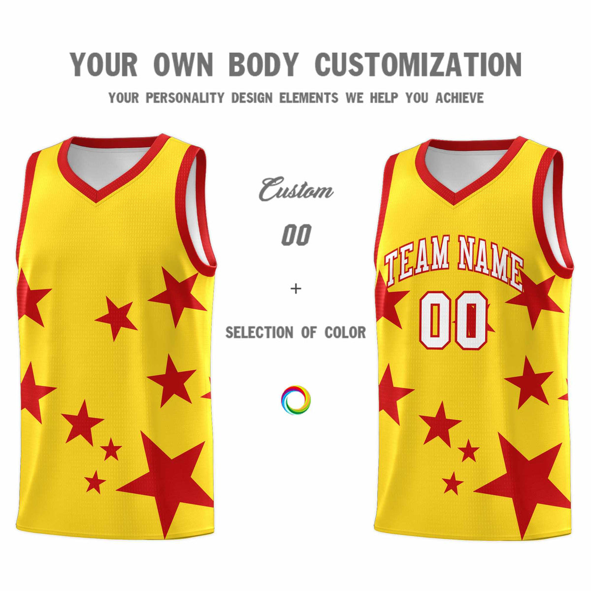 Custom Gold Red Graffiti Pattern Star Print Basketball Jersey Kits|KXKSHOP