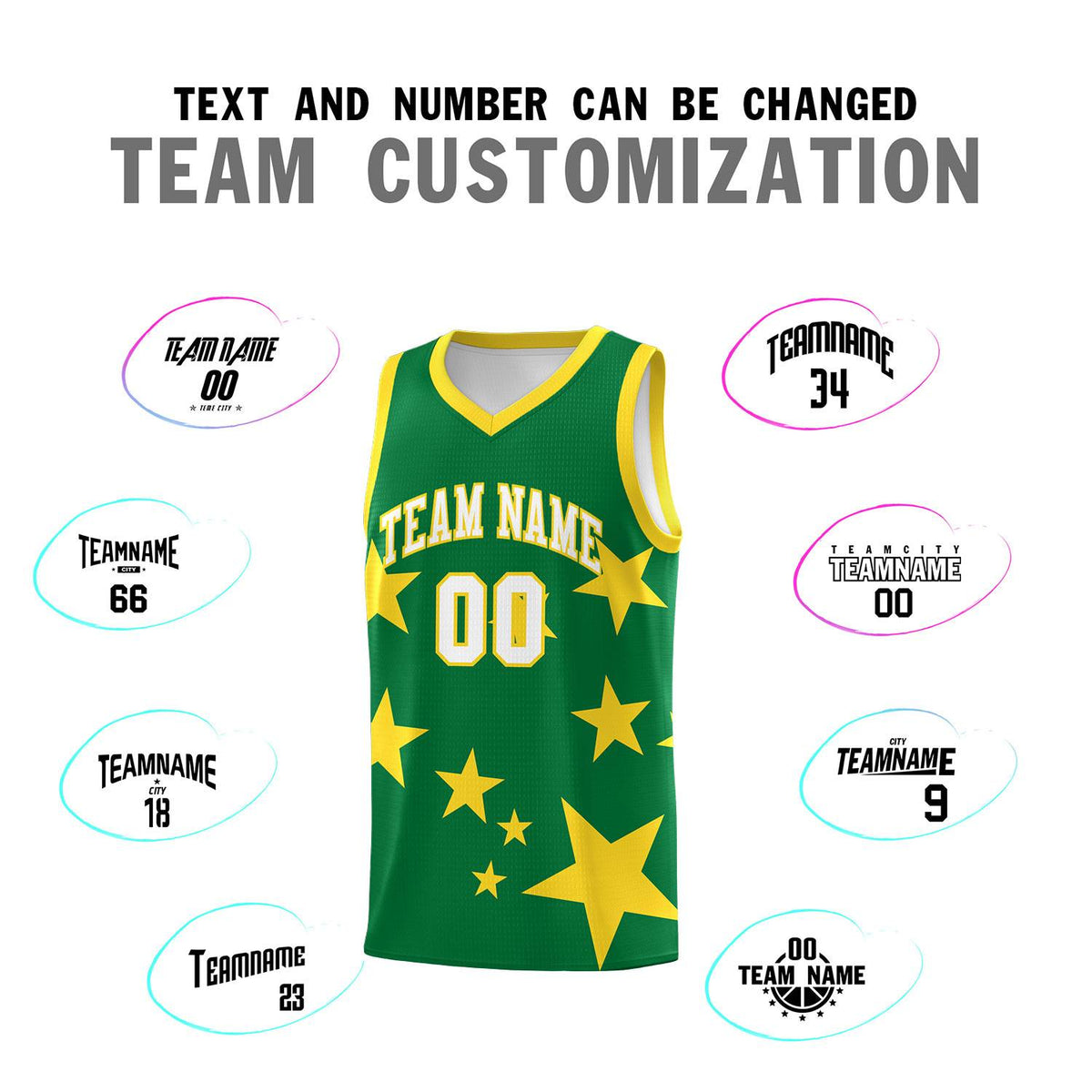 Custom Kelly Green Gold Graffiti Pattern Star Print Basketball Jersey Kits|KXKSHOP