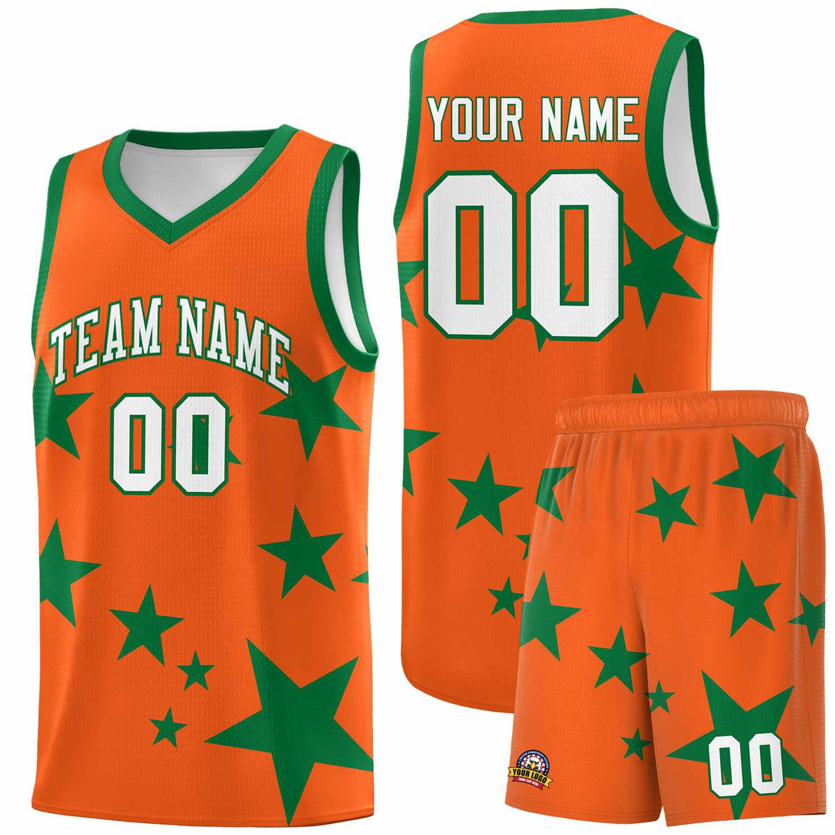 Custom Orange Kelly Green Graffiti Pattern Star Print Basketball Jersey Kits|KXKSHOP