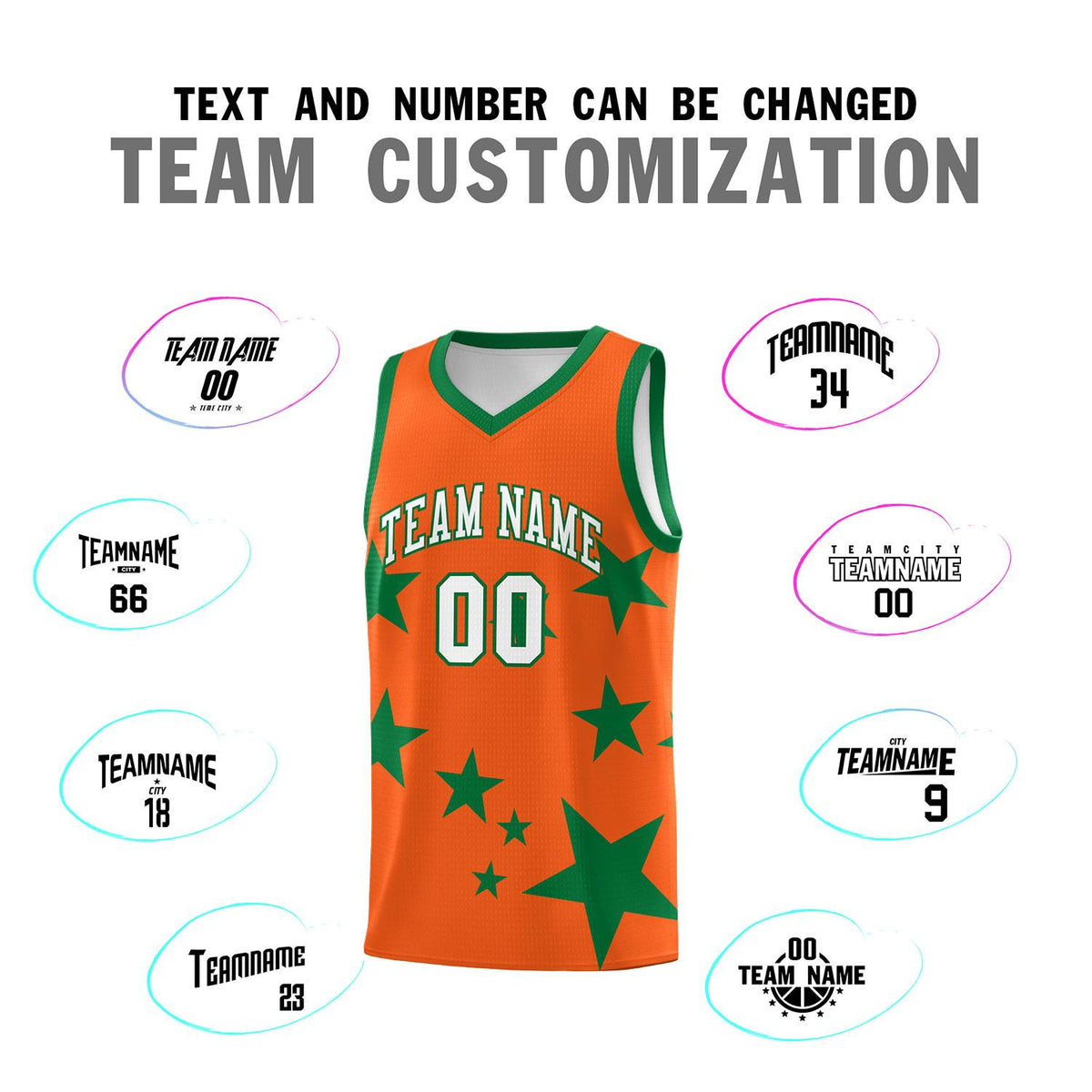 Custom Orange Kelly Green Graffiti Pattern Star Print Basketball Jersey Kits|KXKSHOP
