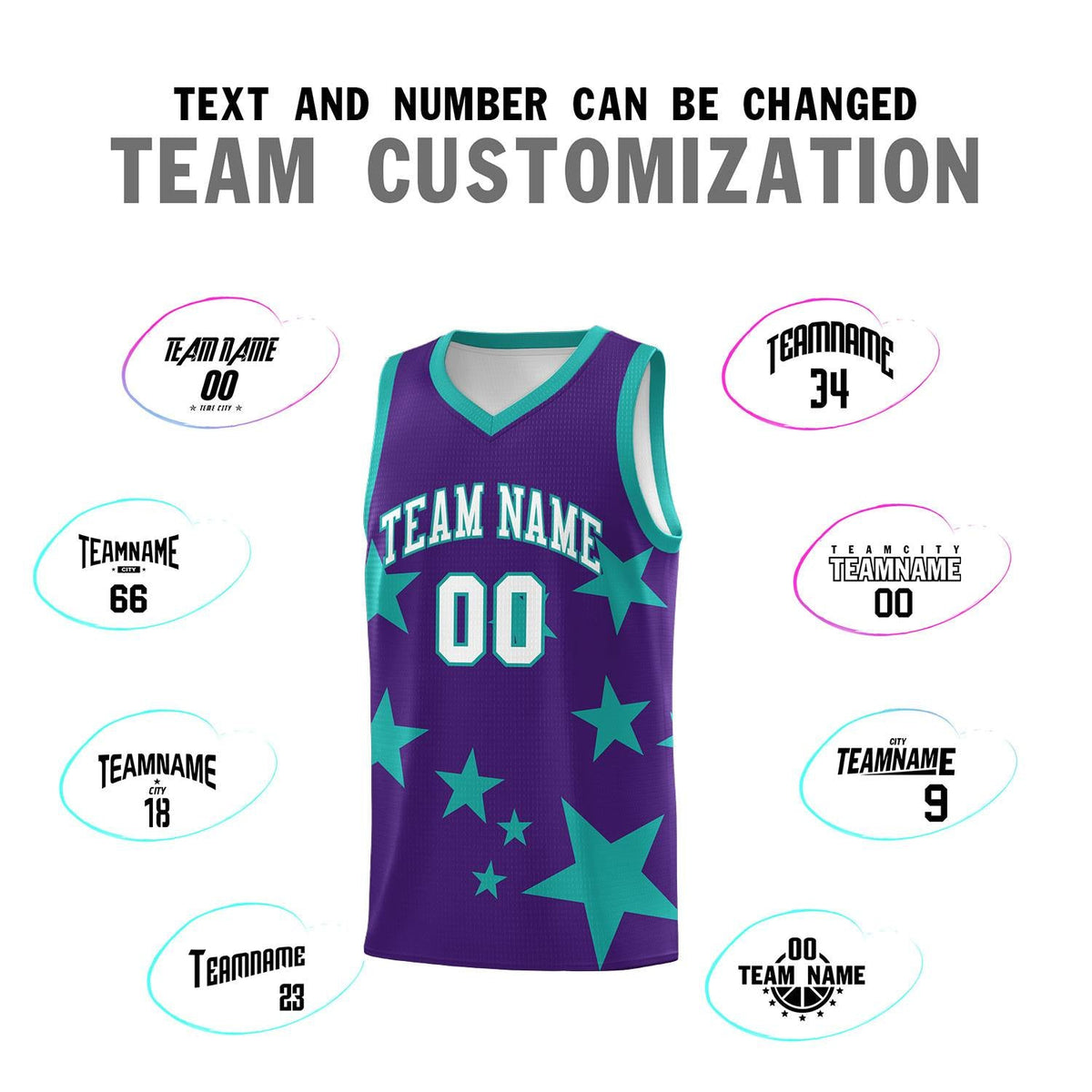 Custom Purple Aqua Graffiti Pattern Star Print Basketball Jersey Kits|KXKSHOP