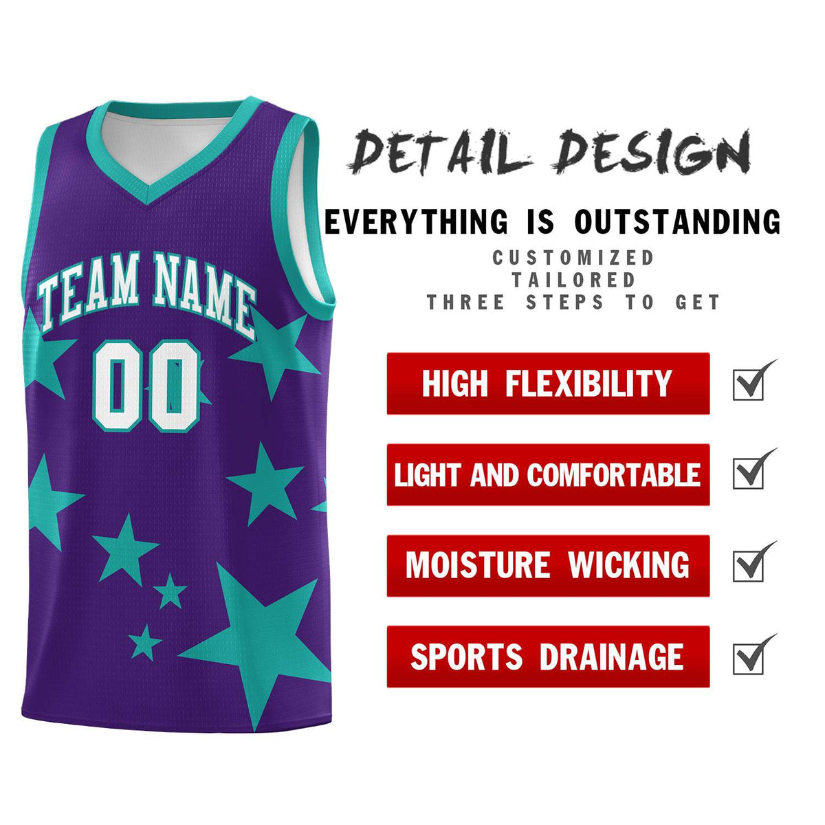 Custom Purple Aqua Graffiti Pattern Star Print Basketball Jersey Kits|KXKSHOP