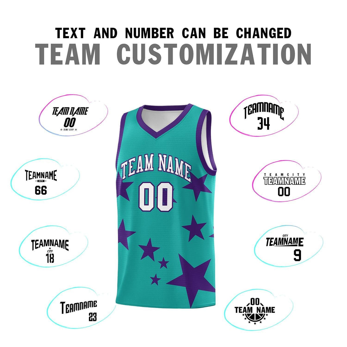 Custom Aqua Purple Graffiti Pattern Star Print Basketball Jersey Kits|KXKSHOP