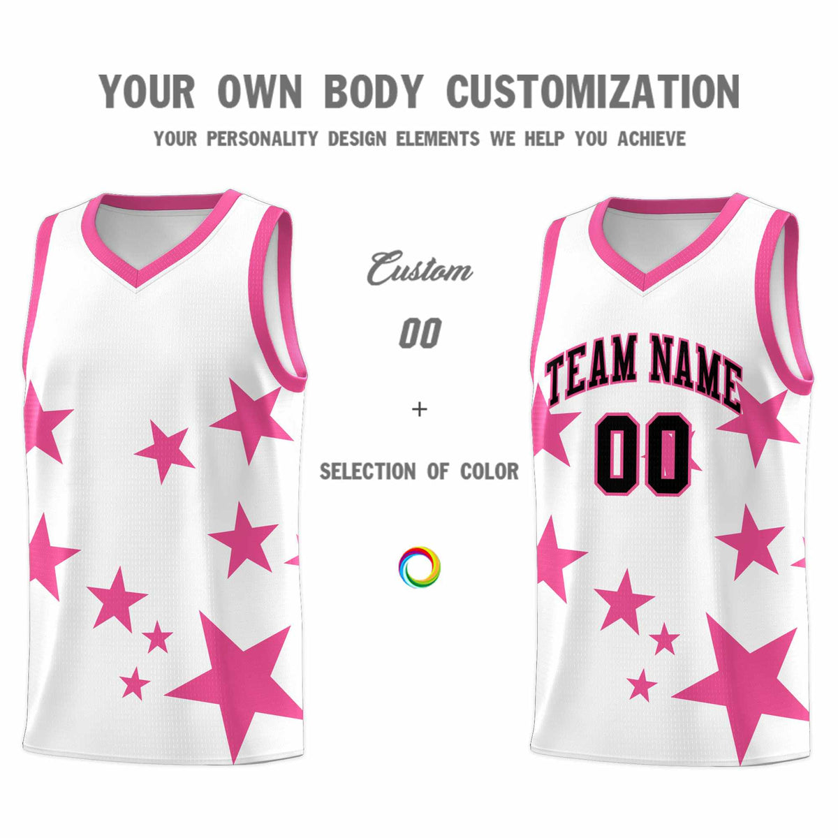 Custom White Pink Graffiti Pattern Star Print Basketball Jersey Kits|KXKSHOP