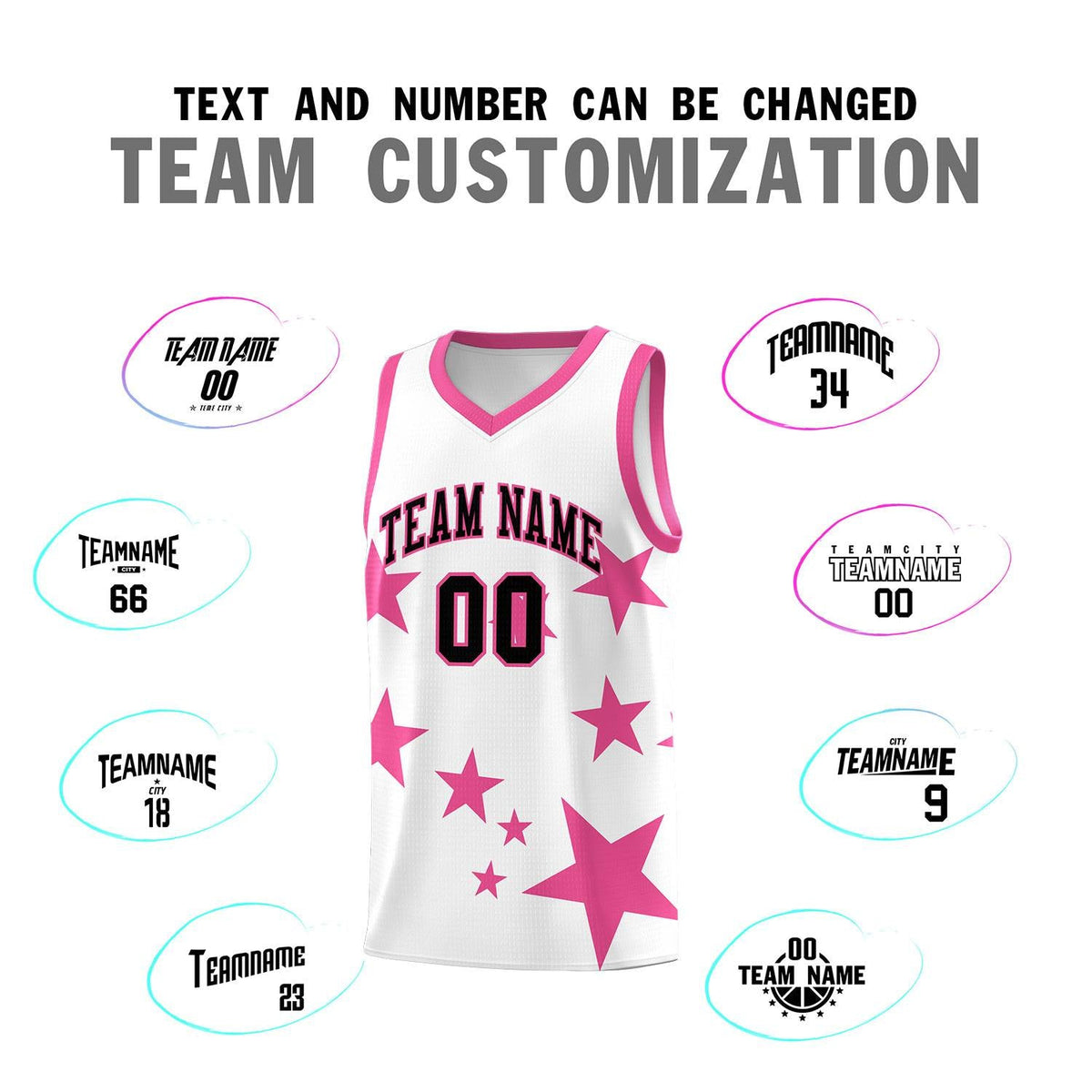 Custom White Pink Graffiti Pattern Star Print Basketball Jersey Kits|KXKSHOP