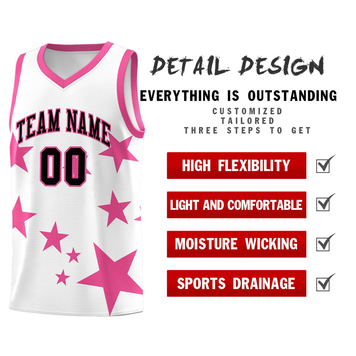 Custom White Pink Graffiti Pattern Star Print Basketball Jersey Kits|KXKSHOP