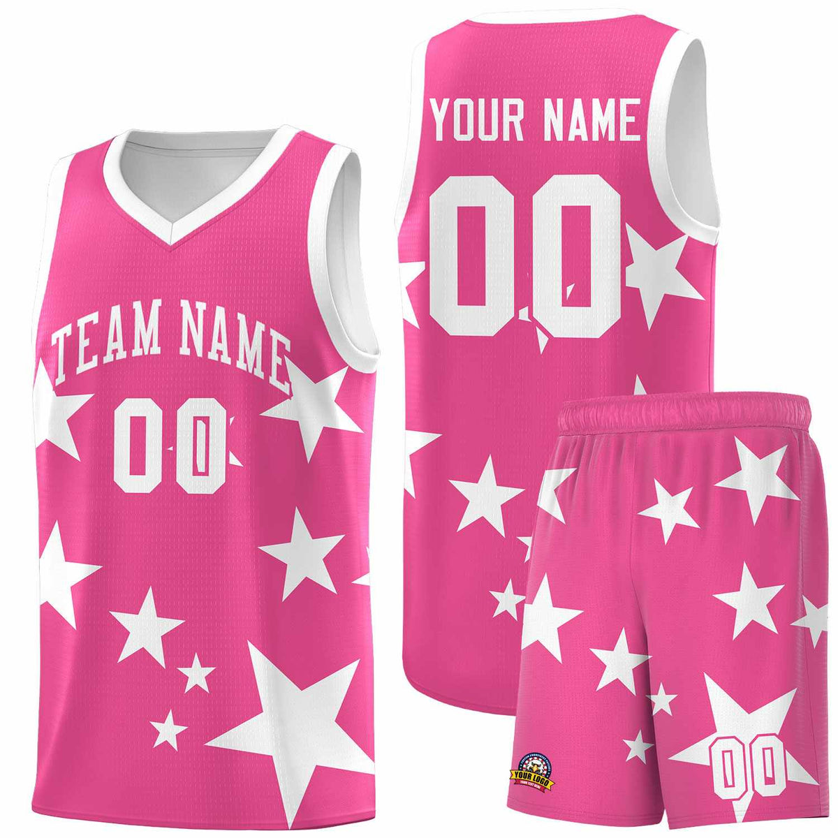Custom Pink White Graffiti Pattern Star Print Basketball Jersey Kits|KXKSHOP