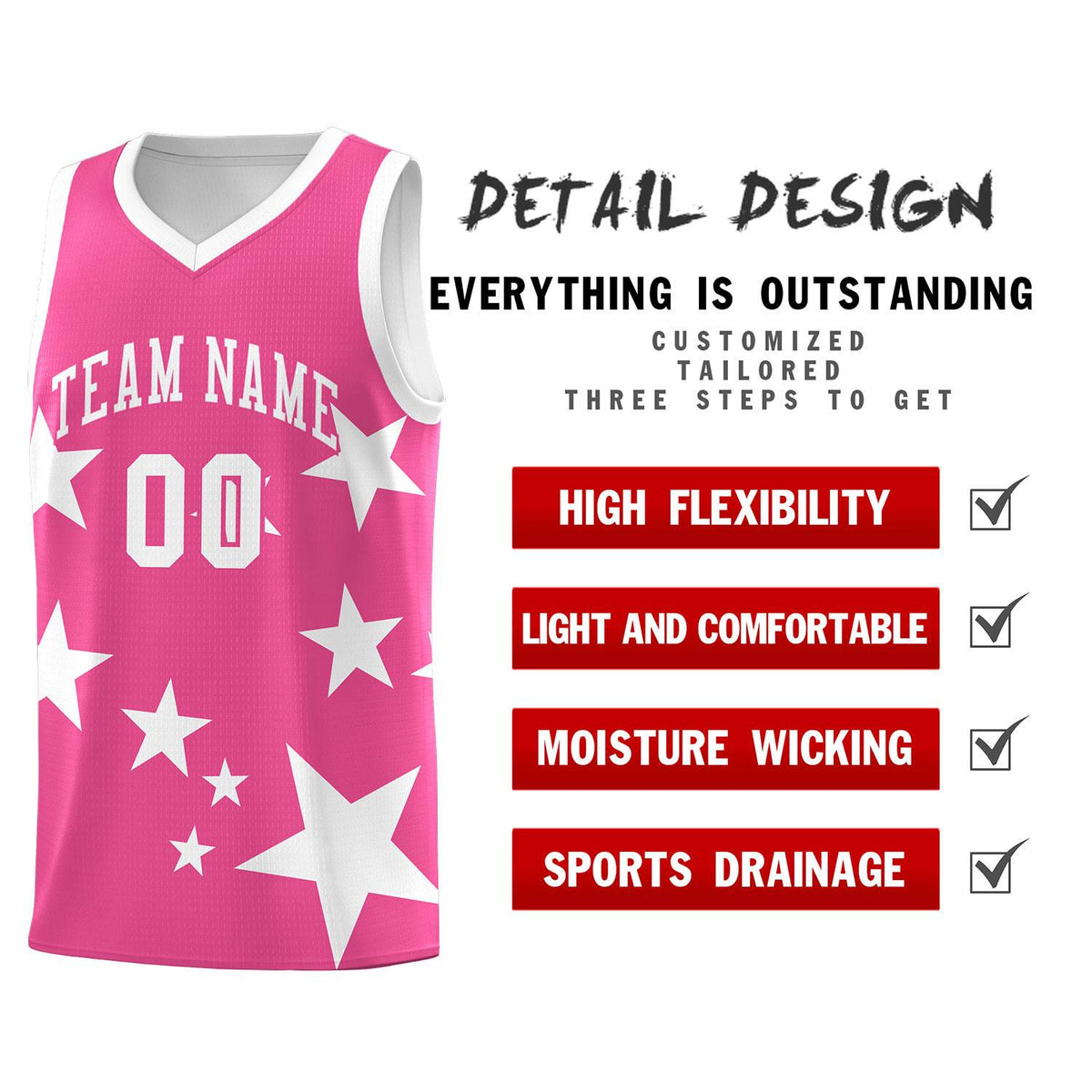 Custom Pink White Graffiti Pattern Star Print Basketball Jersey Kits|KXKSHOP