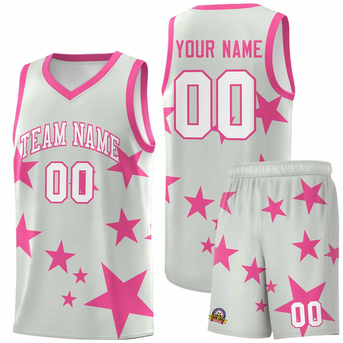 Custom Gray Pink Graffiti Pattern Star Print Basketball Jersey Kits|KXKSHOP