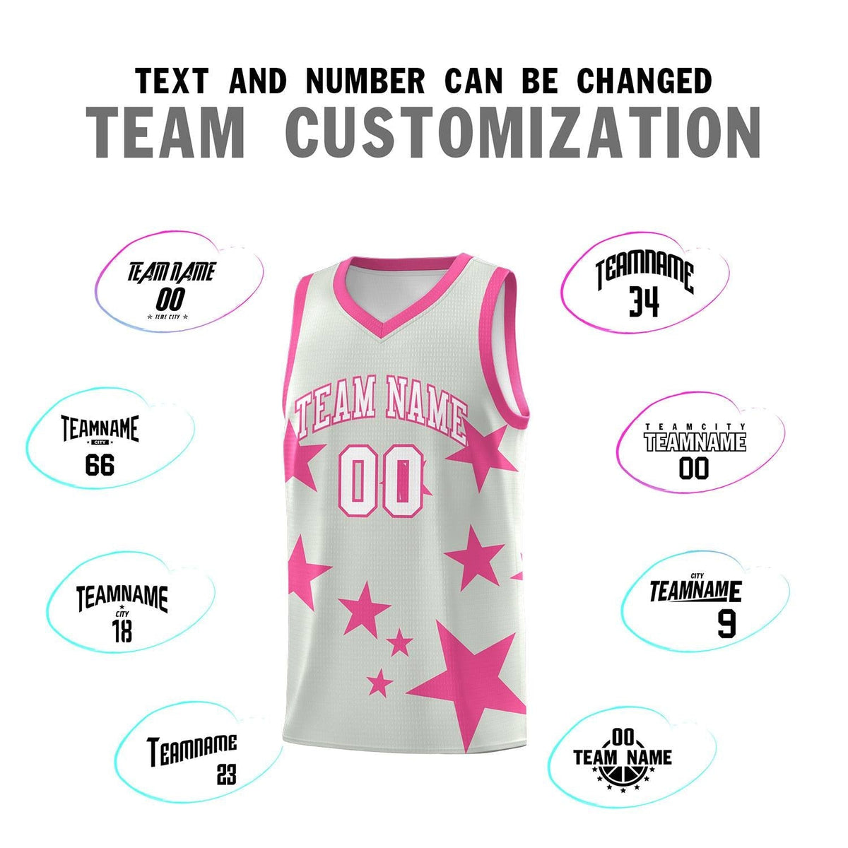 Custom Gray Pink Graffiti Pattern Star Print Basketball Jersey Kits|KXKSHOP
