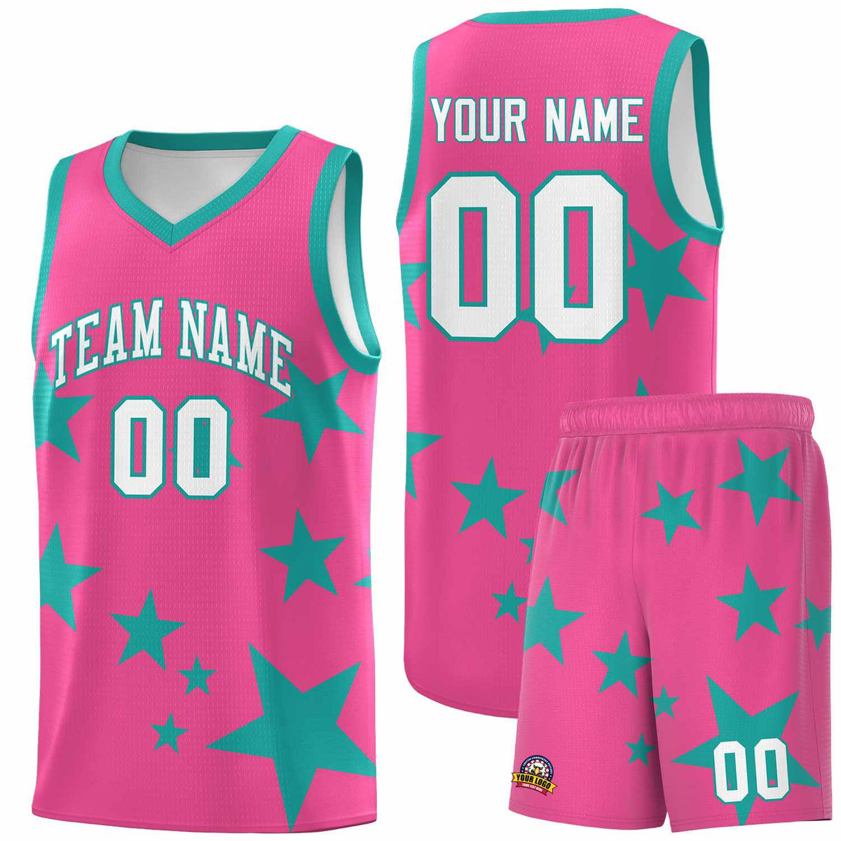 Custom Pink Aqua Graffiti Pattern Star Print Basketball Jersey Kits|KXKSHOP