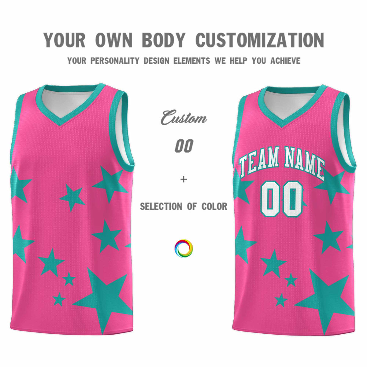 Custom Pink Aqua Graffiti Pattern Star Print Basketball Jersey Kits|KXKSHOP