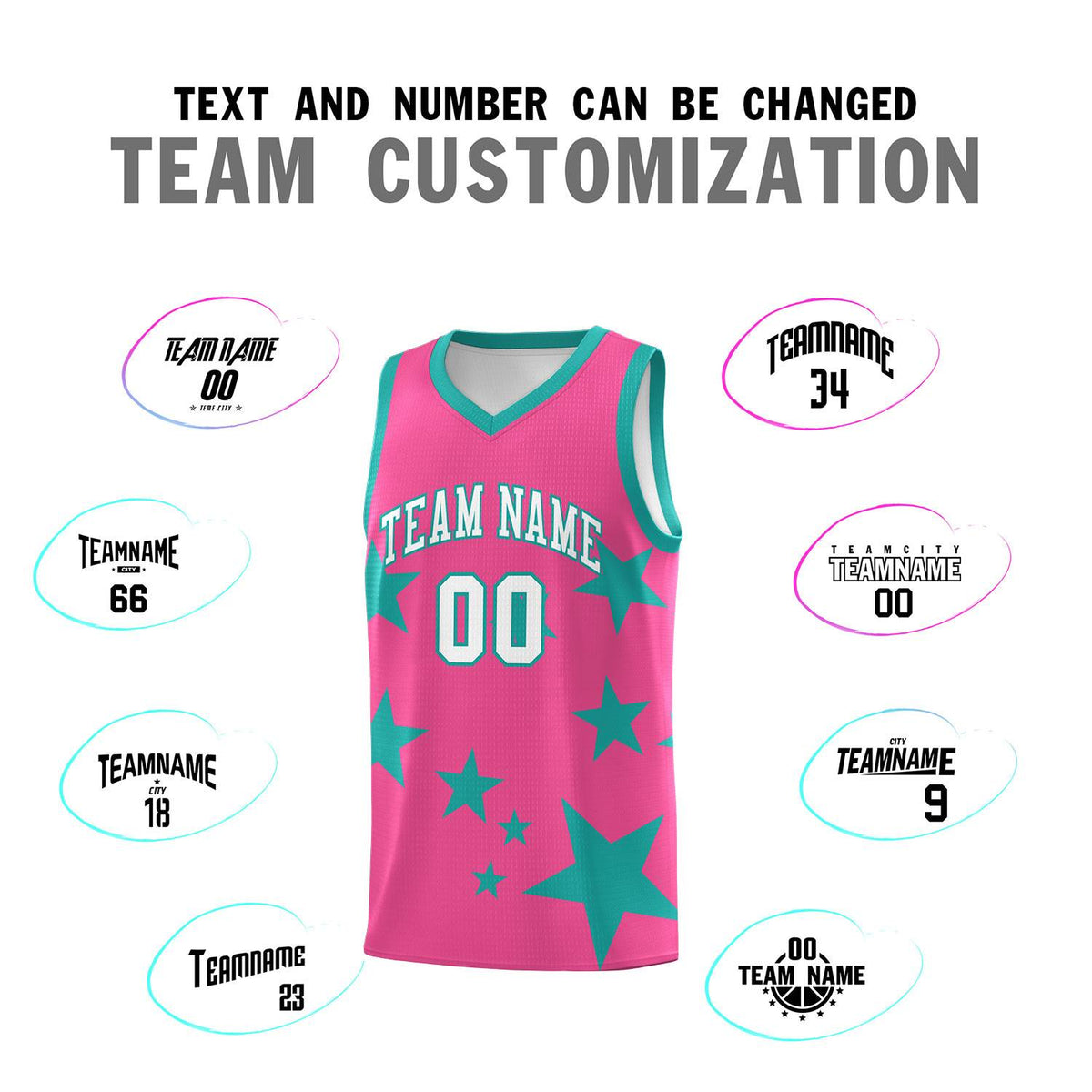 Custom Pink Aqua Graffiti Pattern Star Print Basketball Jersey Kits|KXKSHOP