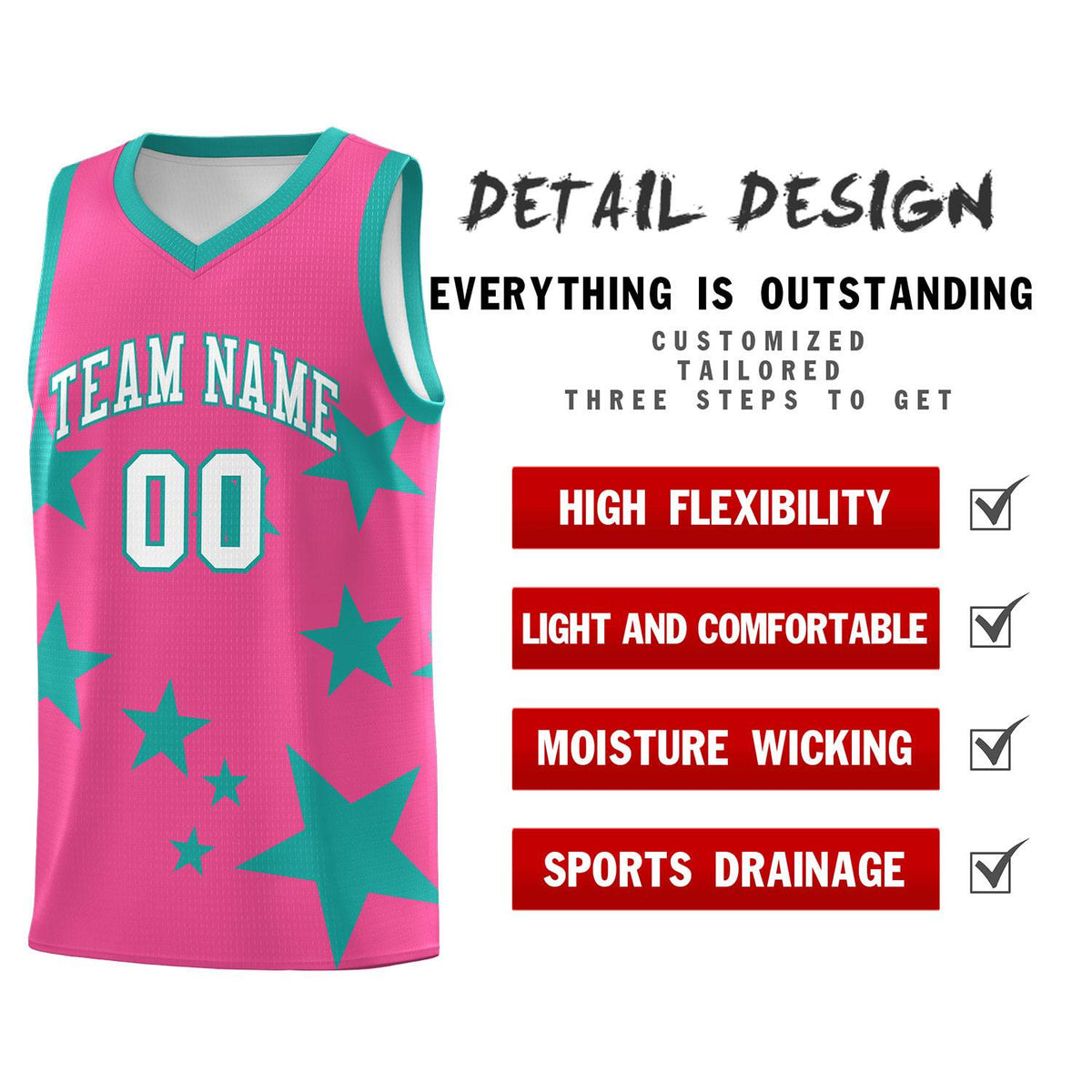 Custom Pink Aqua Graffiti Pattern Star Print Basketball Jersey Kits|KXKSHOP