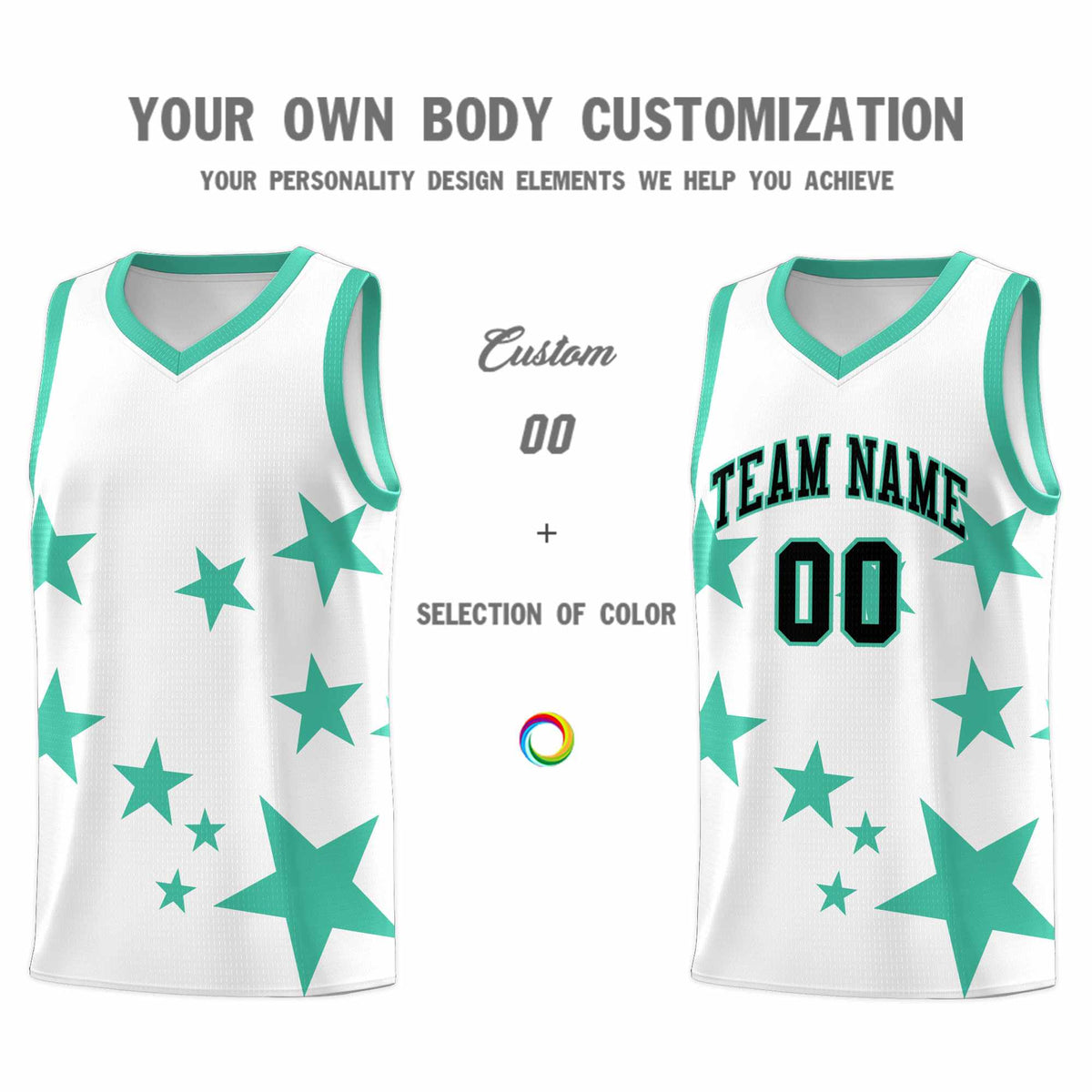 Custom White Bright Green Graffiti Pattern Star Print Basketball Jersey Kits|KXKSHOP