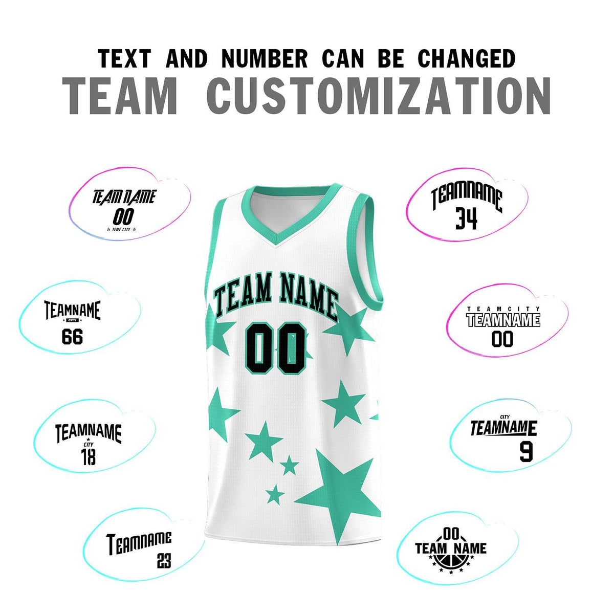 Custom White Bright Green Graffiti Pattern Star Print Basketball Jersey Kits|KXKSHOP