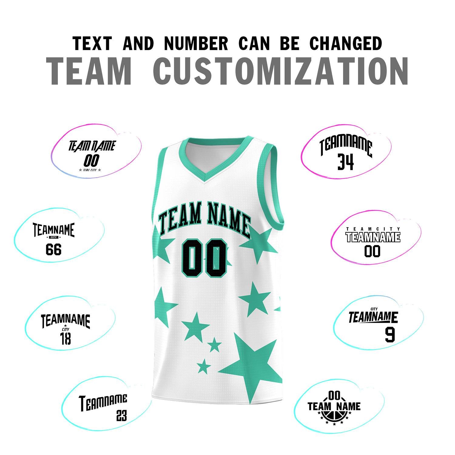 Custom White Bright Green Graffiti Pattern Star Print Basketball Jersey Kits|KXKSHOP