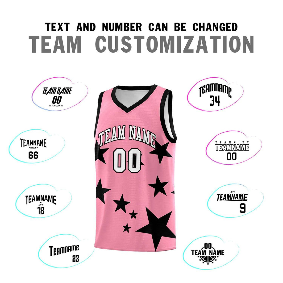 Custom Light Pink Black Graffiti Pattern Star Print Basketball Jersey Kits|KXKSHOP