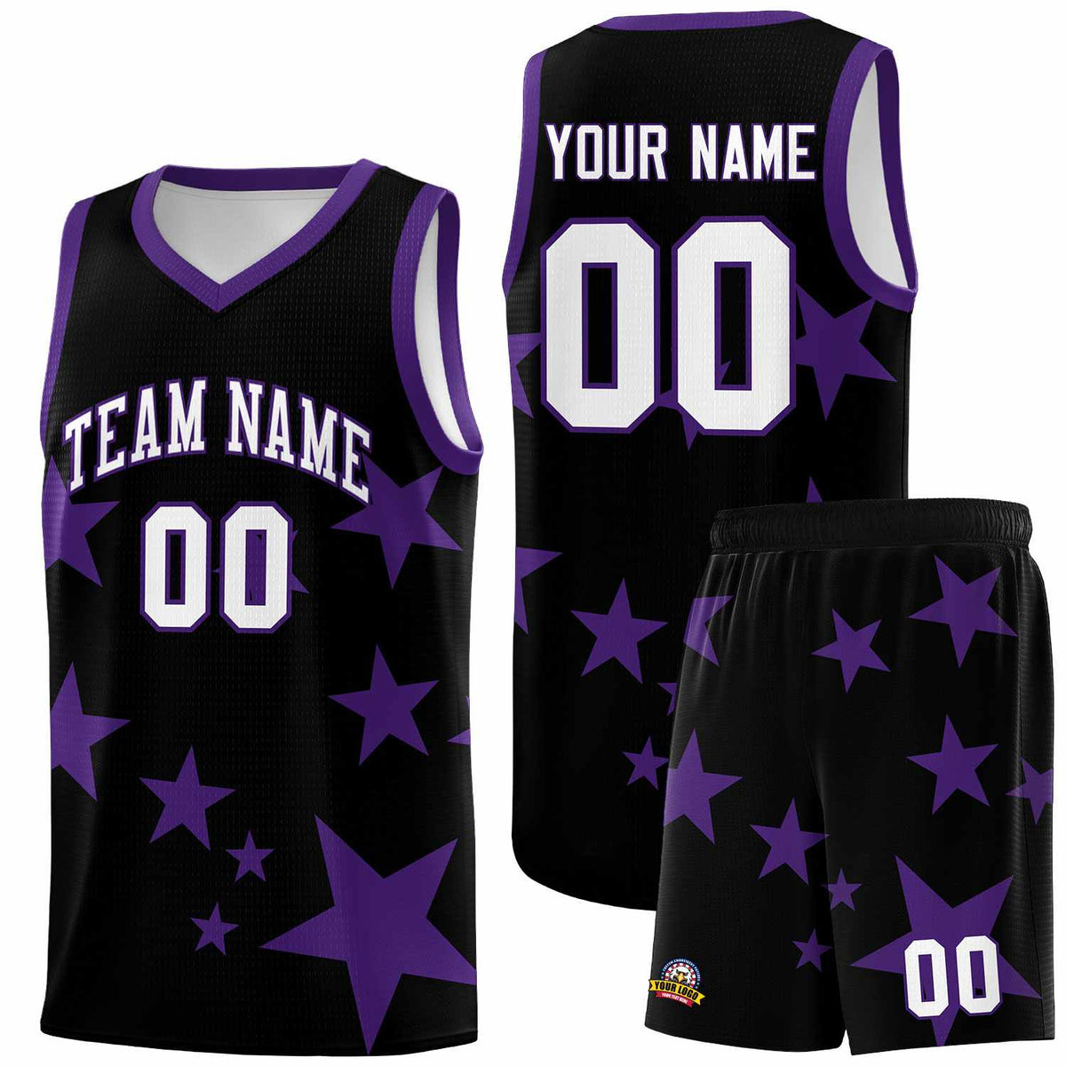 Custom Black Purple Graffiti Pattern Star Print Basketball Jersey Kits|KXKSHOP