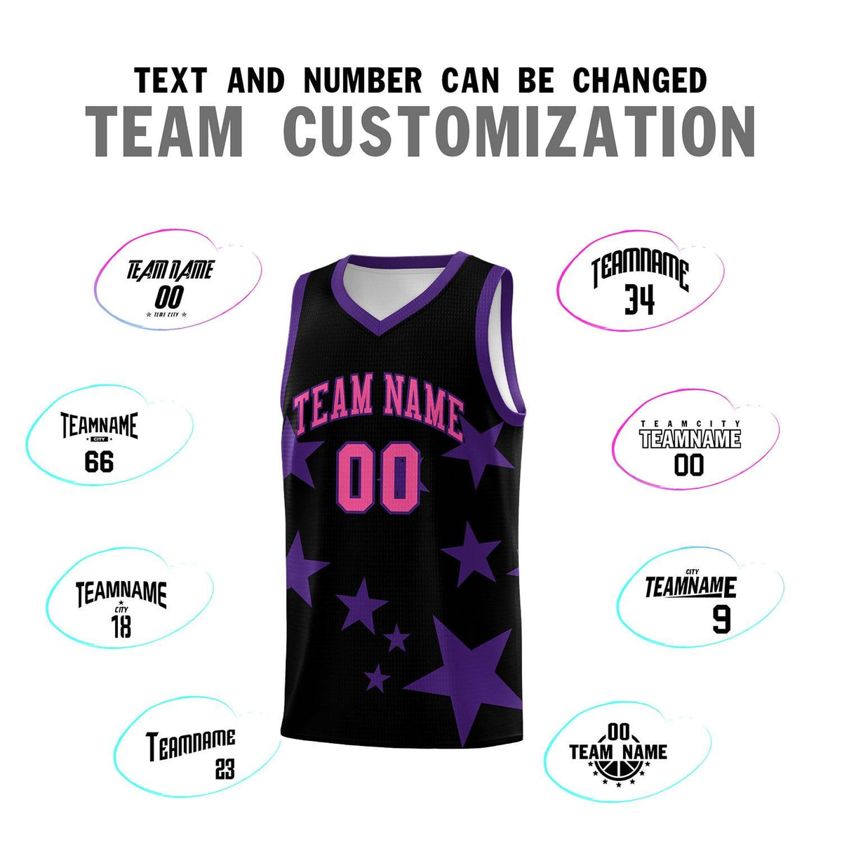 Custom Black Purple Graffiti Pattern Star Print Basketball Jersey Kits|KXKSHOP
