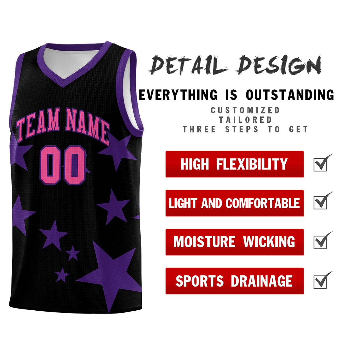 Custom Black Purple Graffiti Pattern Star Print Basketball Jersey Kits|KXKSHOP