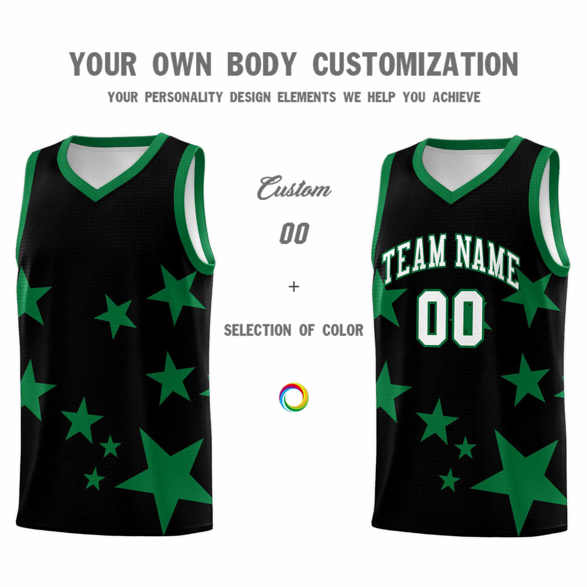 Custom Black Kelly Green Graffiti Pattern Star Print Basketball Jersey Kits|KXKSHOP