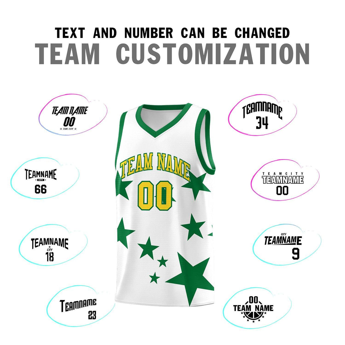 Custom White Kelly Green Graffiti Pattern Star Print Basketball Jersey Kits|KXKSHOP