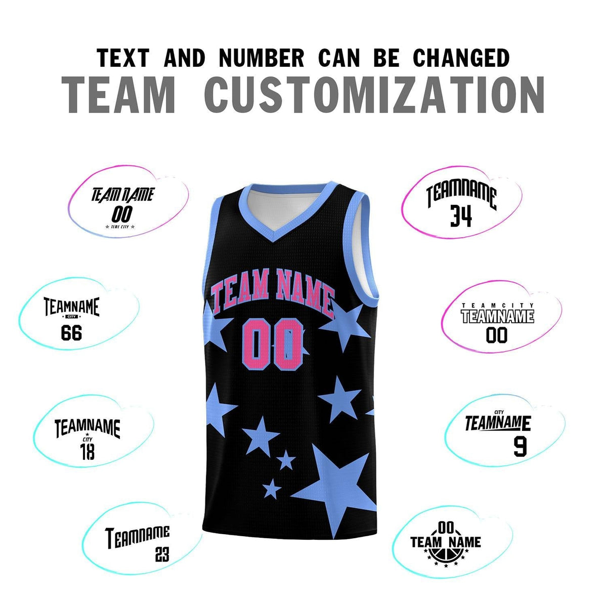 Custom Black Light Blue Graffiti Pattern Star Print Basketball Jersey Kits|KXKSHOP