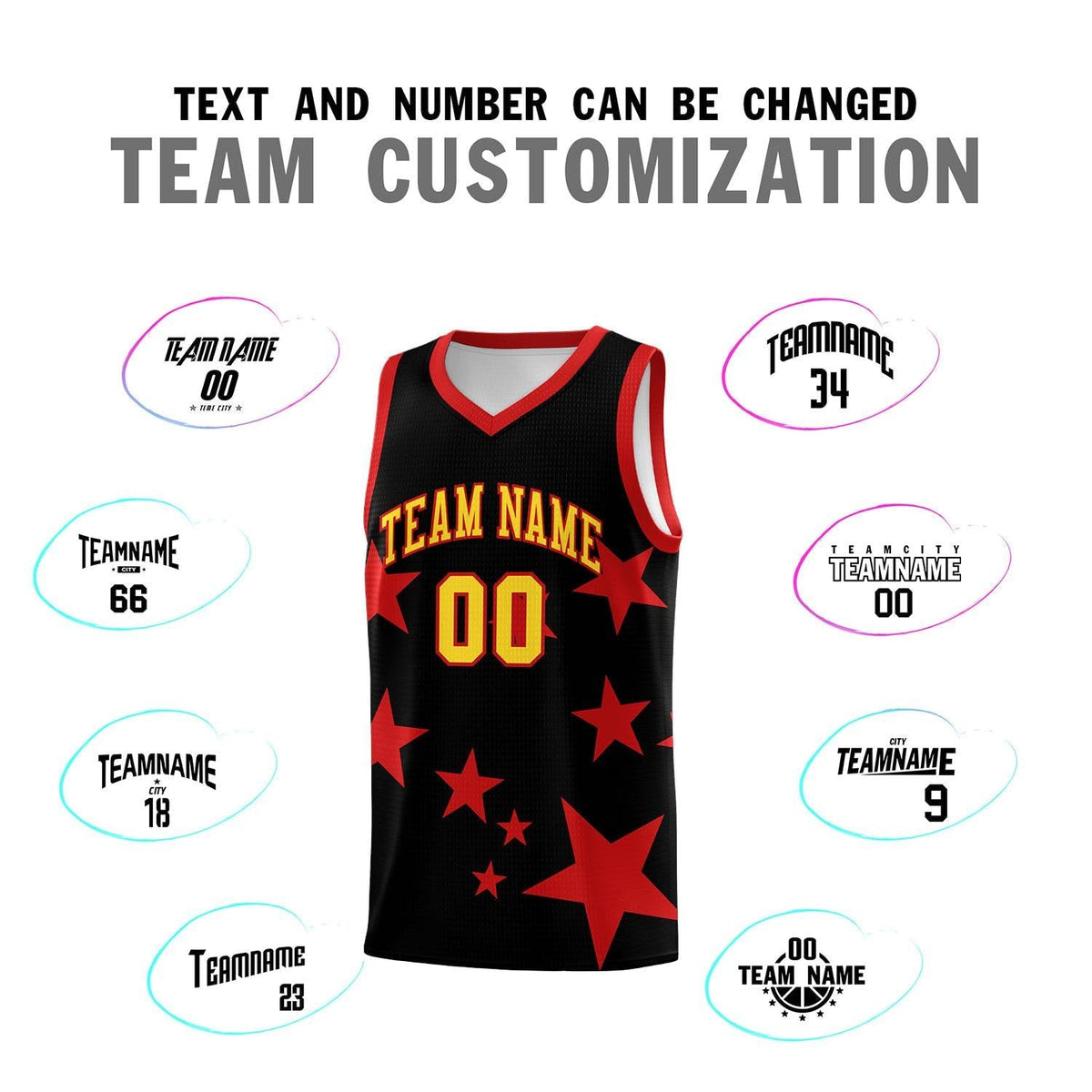 Custom Black Red Graffiti Pattern Star Print Basketball Jersey Kits|KXKSHOP