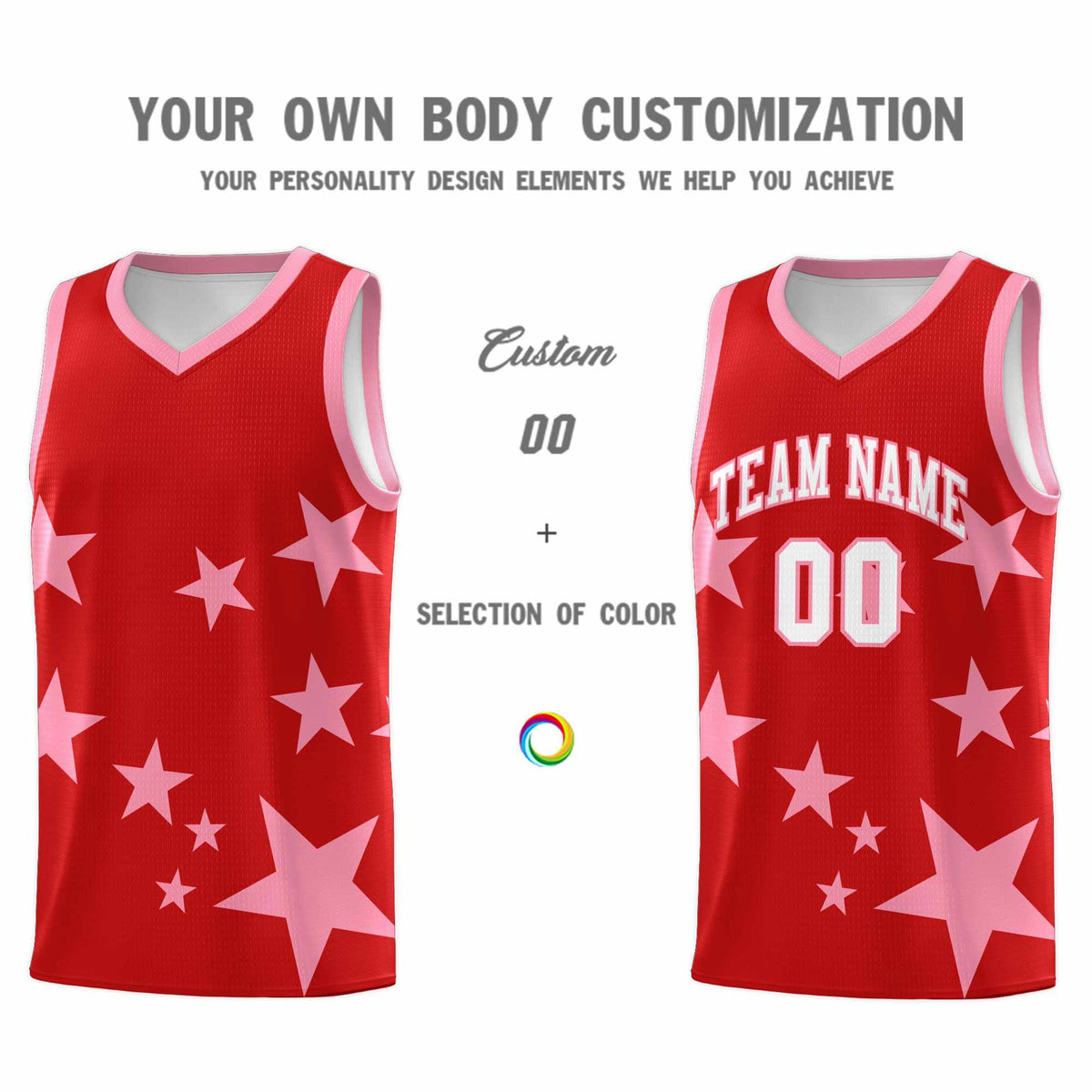 Custom Red Light Pink Graffiti Pattern Star Print Basketball Jersey Kits|KXKSHOP