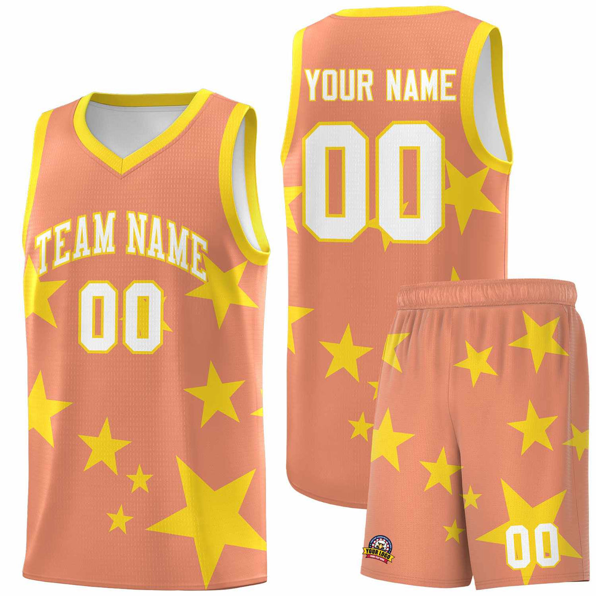 Custom Light Orange Gold Graffiti Pattern Star Print Basketball Jersey Kits|KXKSHOP