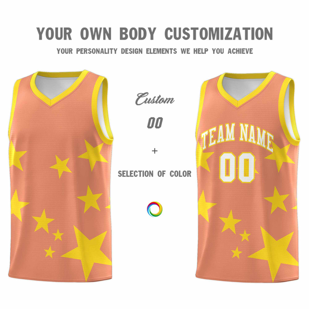 Custom Light Orange Gold Graffiti Pattern Star Print Basketball Jersey Kits|KXKSHOP