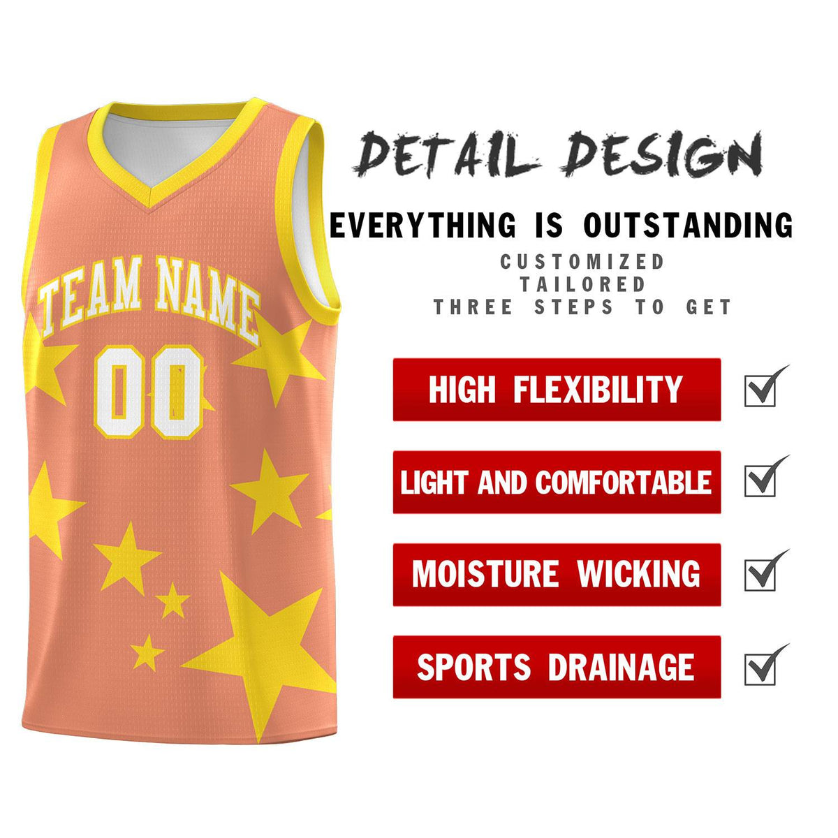 Custom Light Orange Gold Graffiti Pattern Star Print Basketball Jersey Kits|KXKSHOP