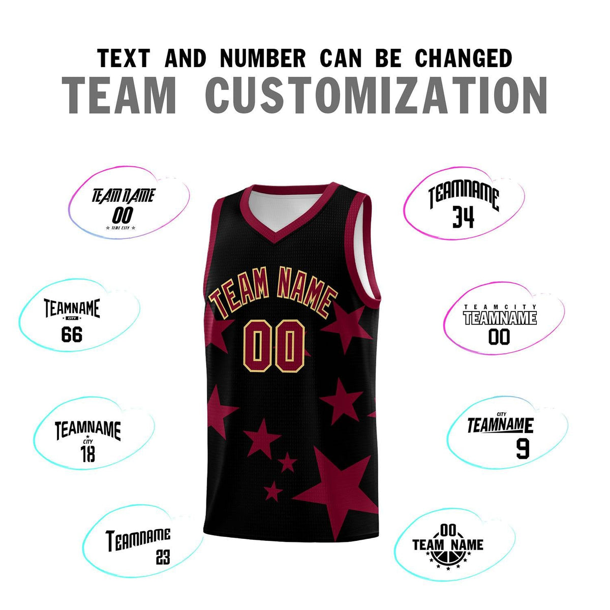 Custom Black Crimson Graffiti Pattern Star Print Basketball Jersey Kits|KXKSHOP